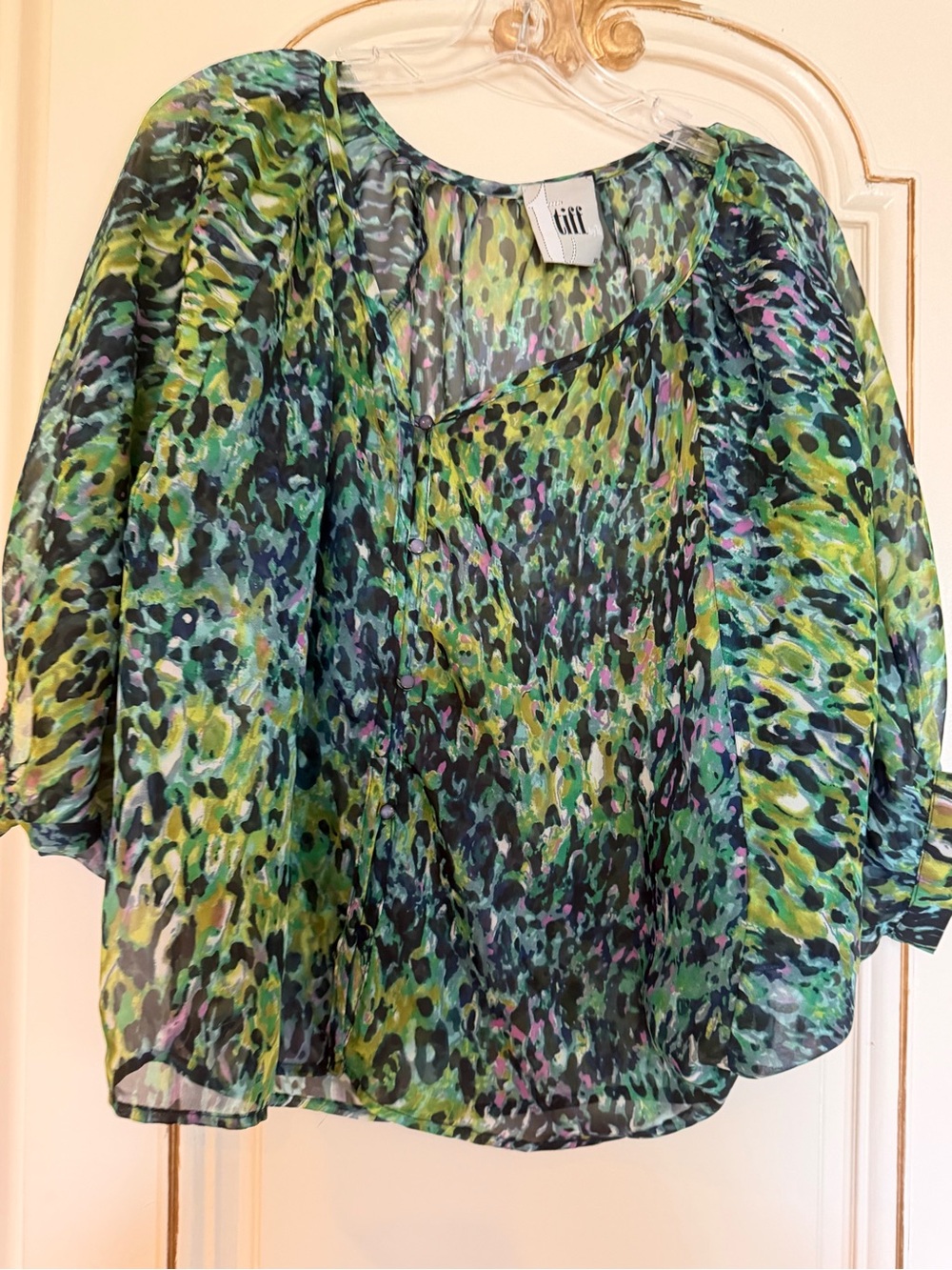 Tiff Green Multi-Color Printed Sheer Blouse